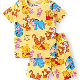 Babyhug Disney Single Jersey Knit Half Sleeves Co-ords Shorts Night Suit with Winnie & Friends Graphics - Yellow-image-72