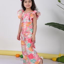 Kinder Kids Cotton Sleeveless Frill Detailed Floral Printed Top With Coordinating Pant Set - Light Pink-image-33