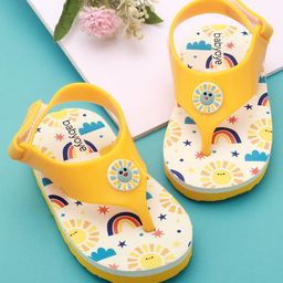 Babyoye Velcro Closure Flip Flops With Rainbow Print - Yellow-picture-21