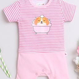 BUMZEE Interlock Knit Half Sleeves Striped & Animal Printed Romper - Pink-image-10