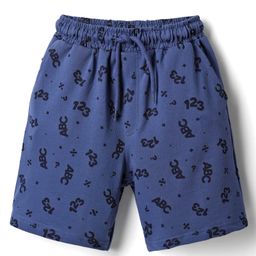 Taeko Single Jersey Knit Knee Length Short With Text Print - Blue-13