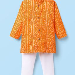 Dapper Dudes Full Sleeves Bandhani Designed Kurta Pyjama Set - Orange-16