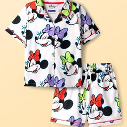 Pine Kids Disney Single Jersey Knit Half Sleeves Co-ords Shorts Night Suit With Minnie Mouse Print - White-image-8