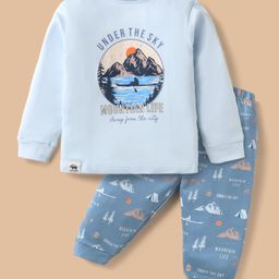 CUCUMBER Sinker Knit Full Sleeves Night Suit with Under The Sky Text Print - Light Blue-image-68