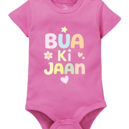 Zeezeezoo 100% Cotton Knit Half Sleeves Bua Ki Jaan Text Printed Onesie - Pink-image-8