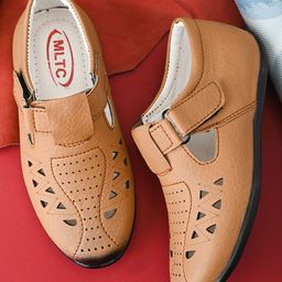 MLTC Perforated Solid Velcro Closure Roman Sandals - Tan-image-48