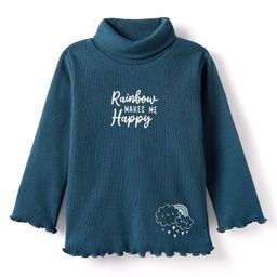 CUCUMBER Knitted Full Sleeves Turtle Neck T-Shirt With Rainbow Makes Me Happy Text Print - Navy Blue-picture-47