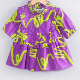Hugsntugs Cotton Woven Half Puffed Sleeves Abstract Printed Peplum Top - Purple-image-19
