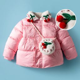 Mark & Mia Full Sleeves Padded Jacket With Cherry Applique & Sling Bag - Pink-picture-31