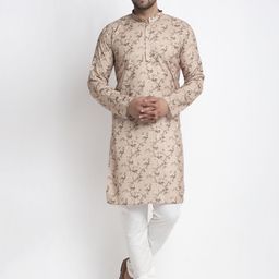 Kaifoo Floral Printed Band Collar Long Sleeves Straight Kurta-image-84