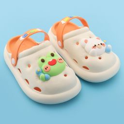 Oh! Pair Slip On  Clogs With Back Strap Closure & Frog & Teddy Applique - Orange image 2