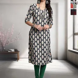 HERE&NOW Selection Of 3 Geometric Printed Round Neck Straight Kurtas-image-92