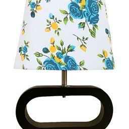 Devansh White & Blue Floral Printed Wooden Frusturical Shaped Table Lamp-30