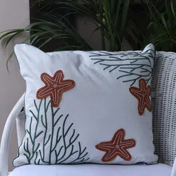 Crown of Poppies Beachy Vibe White & Peach Floral Square Cushion Covers-20