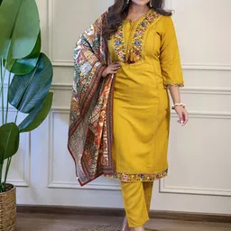 THE52 Floral Yoke Design V-Neck Straight Kurta With Trousers & Dupatta-picture-6