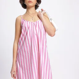DressBerry Striped Sway A-Line Mini Dress with Slit-image-10