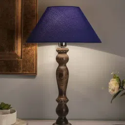 Homesake Brown Eureka Polka Wood Table Lamp with Blue Shade (Bulb Included) - Set of 1-17