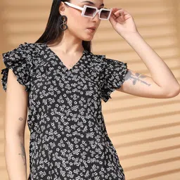 EVERYDAY by ANI Floral Print Ruffles Crepe Top-image-69