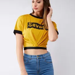 Miss Chase Mustard Cotton Printed Crop Top-picture-24