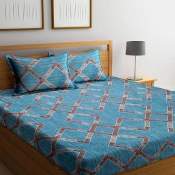 Klotthe Printed Blue 210 TC Cotton King Bedsheet with 2 Pillow Covers-image-81