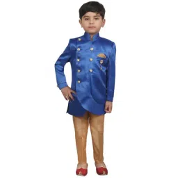 SG Yuvraj Kids Blue & Brown Solid Sherwani with Pyjama-image-59