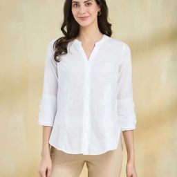 Fabindia White Embroidered Casual Shirts-image-118