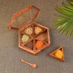 Unravel India Brown Sheesham Wood Masala Box - Set of 1-33