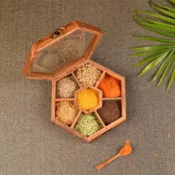 Unravel India Brown Sheesham Wood Masala Box - Set of 1-18