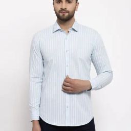 Jainish Blue Cotton Regular Fit Striped Shirt-image-51