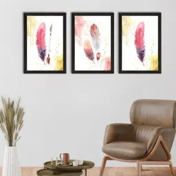 eCraftIndia Colorful Feather Watercolour Set of 3 Satin Matt Texture UV Art Painting-18