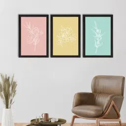 eCraftIndia Tropical Leaf Pastel Set of 3 Original Design Satin Matt Texture UV Art Painting-15