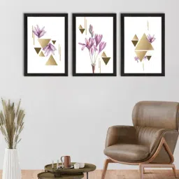 eCraftIndia Abstract Triangle Design Set of 3 Satin Matt Texture UV Art Painting-2