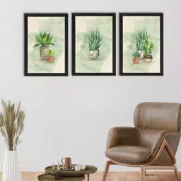 eCraftIndia Watercolour Flower Pot Set of 3 Satin Matt Texture UV Art Painting-47