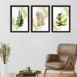 eCraftIndia Watercolour Tropical Leaf Set of 3 Satin Matt Texture UV Art Painting-14