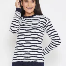 Crimsoune Club White & Black Striped Sweater-48