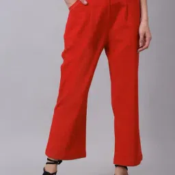 NEUDIS Red Regular Fit Pleated Trousers-picture-5