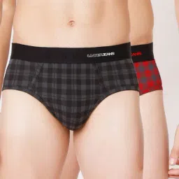 Underjeans By Spykar Multi Regular Fit Checks Briefs - Pak of 2-image-86