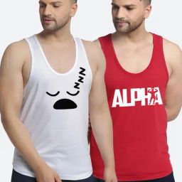 Friskers Multi Cotton Slim Fit Printed Gym Vest - Pack of 2-image-31