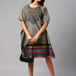 Cottinfab Grey Cotton Motifs Embroidery Kaftan-image-10
