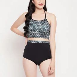Clovia Black Geometric Print Swimsuit-image-15