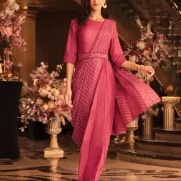 W Maroon Polka Dots A Line Saree Kurta-picture-24
