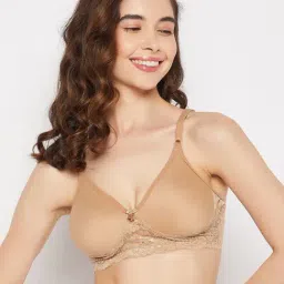 Clovia Light Brown Lace Full Coverage Non-Wired T-Shirt Bra-image-11