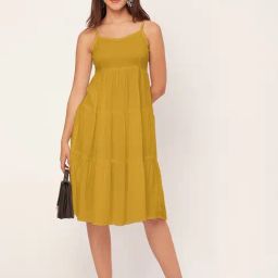 Moomaya Yellow Regular Fit Midi Dress-image-92