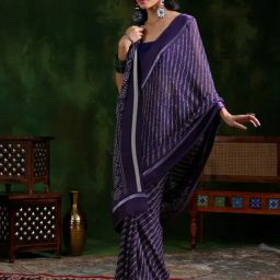 Libas Purple Satin Bandhani Saree-image-15