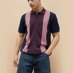 Bossini Purple Cotton Regular Fit Colorblock T-Shirt-28