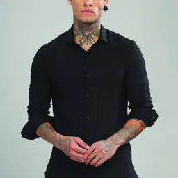 Blu MNKY Men Self Design Slim Fit Spread Coller Casual Shirt-image-1