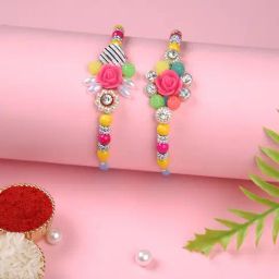 Aapno Rajasthan Pink Floral Multibeaded Set of 2 Rakhi-image-91