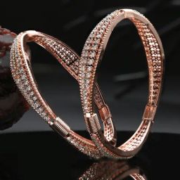 Priyaasi Elegant American Diamond Rose Gold-Plated Bangles - Set of 2-image-21