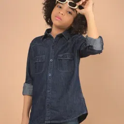 Crimsoune Club Boys Blue Cotton Solid Shirt-picture-14