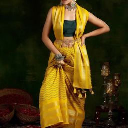 Libas Mustard Silk Blend Leheriya Saree-picture-31